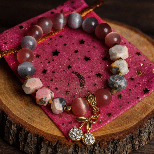 Bracelet “Cherry Dream” Cat’s eye and rhodonite
