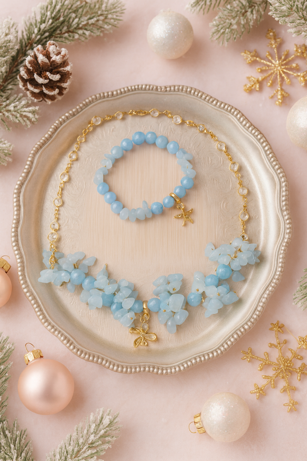 A necklace made with natural aquamarine and chalcedony - Image 2