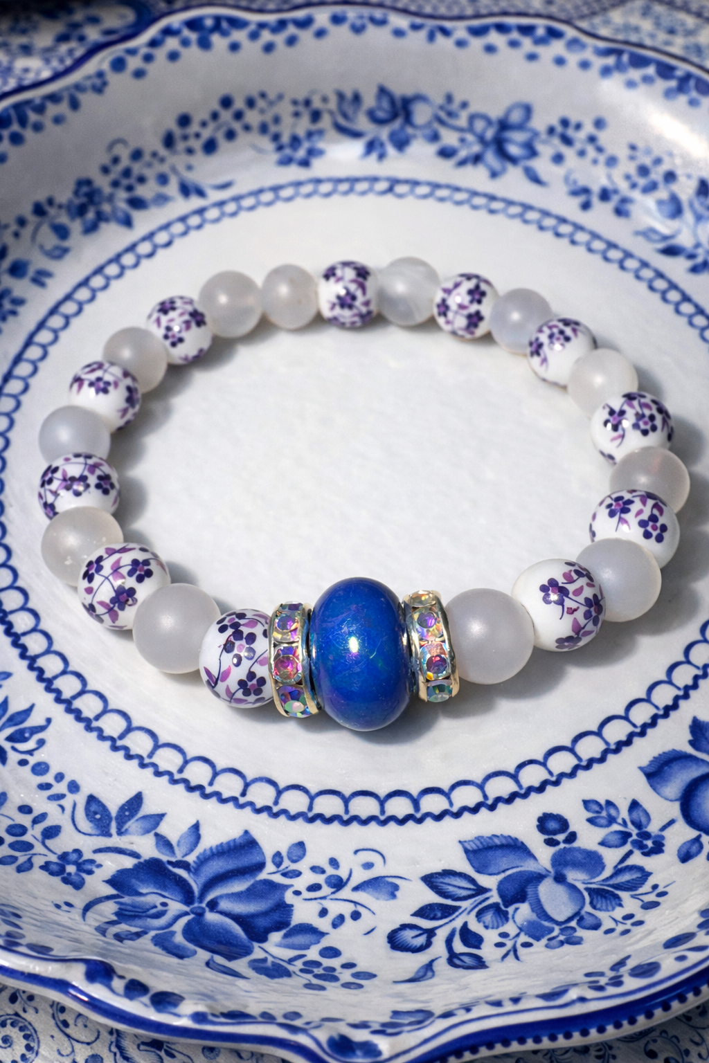 A talisman bracelet made of matte agate and ceramic beads