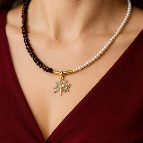 Garnet + Freshwater Pearl Necklace