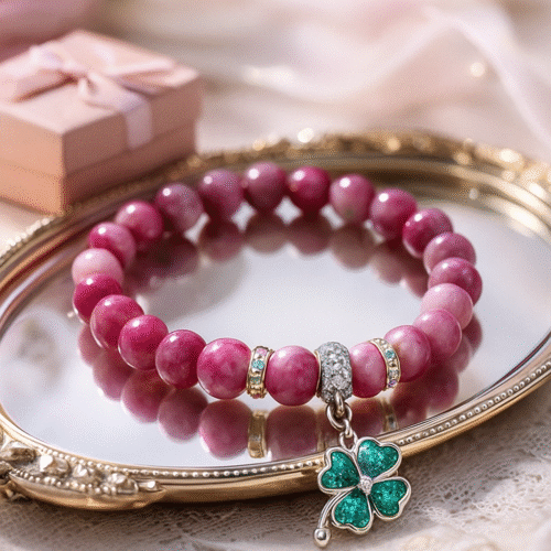 Watermelon agate and clover pendant