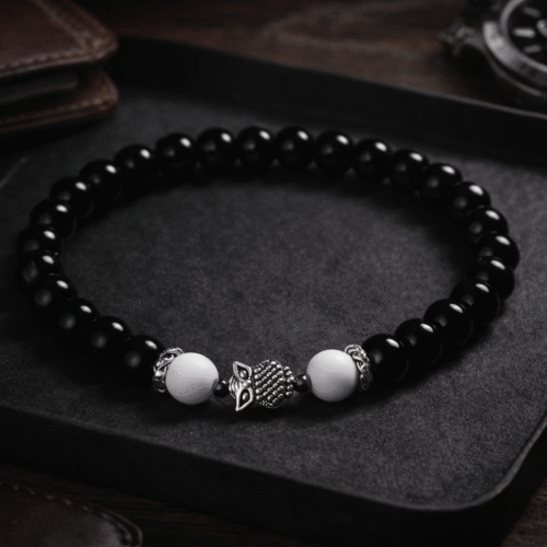 Black obsidian and white agate