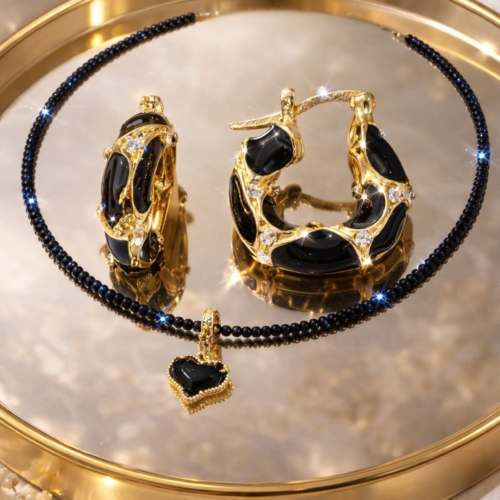 Black Glow Set (choker + earrings)